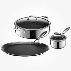 Hexclad 5-piece Hybrid Non-Stick Set 1qt Saucepan 7qt Chicken Fryer 12” Griddle